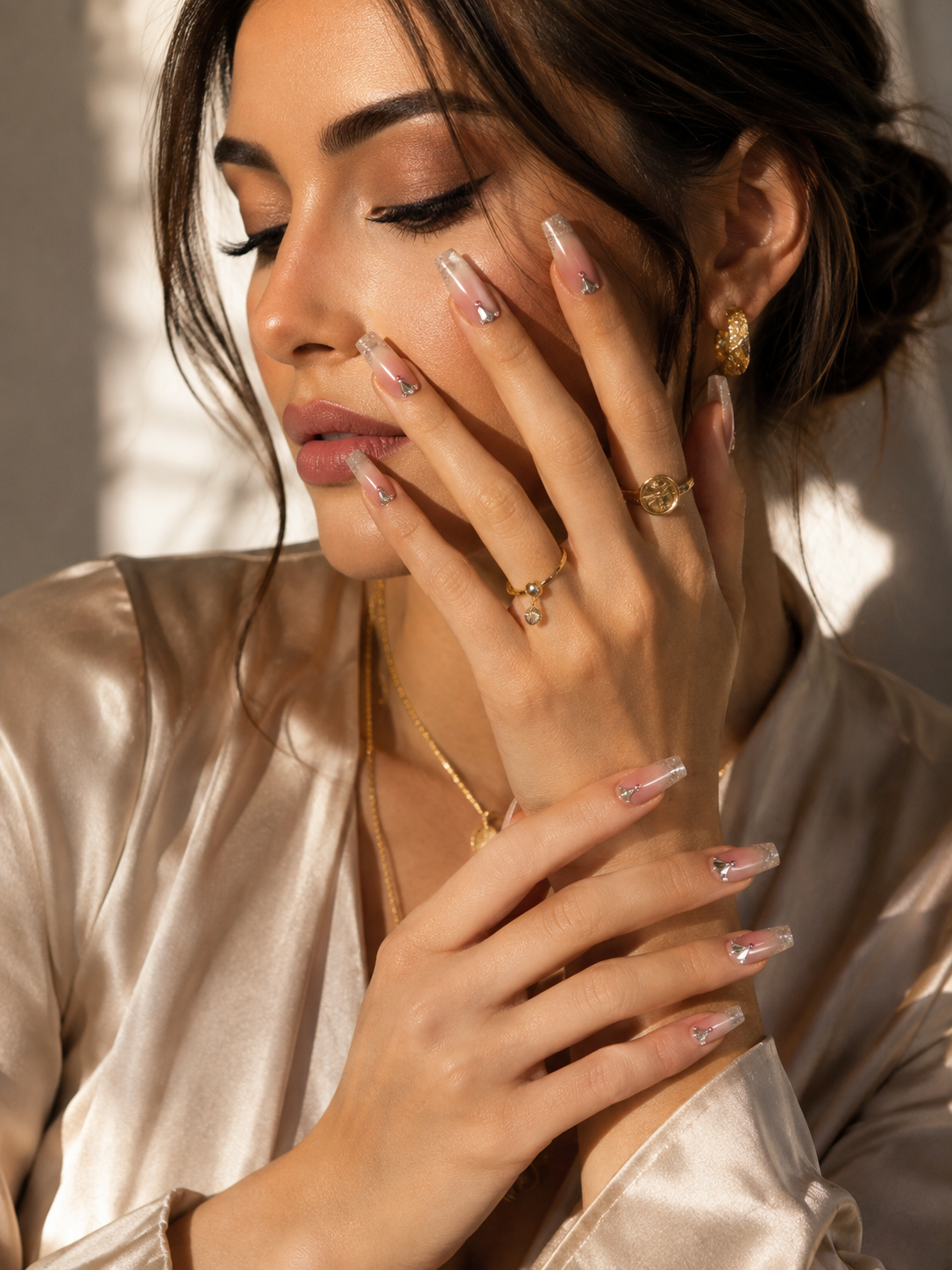 Luxe Mocha Rhinestone Press-On Nails 3 - Image 3
