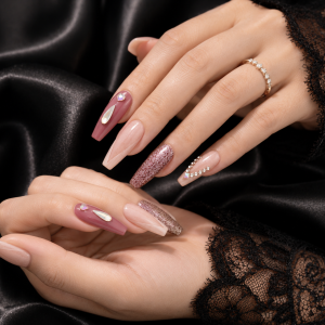 Luxe Mocha Rhinestone Press-On Nails 8